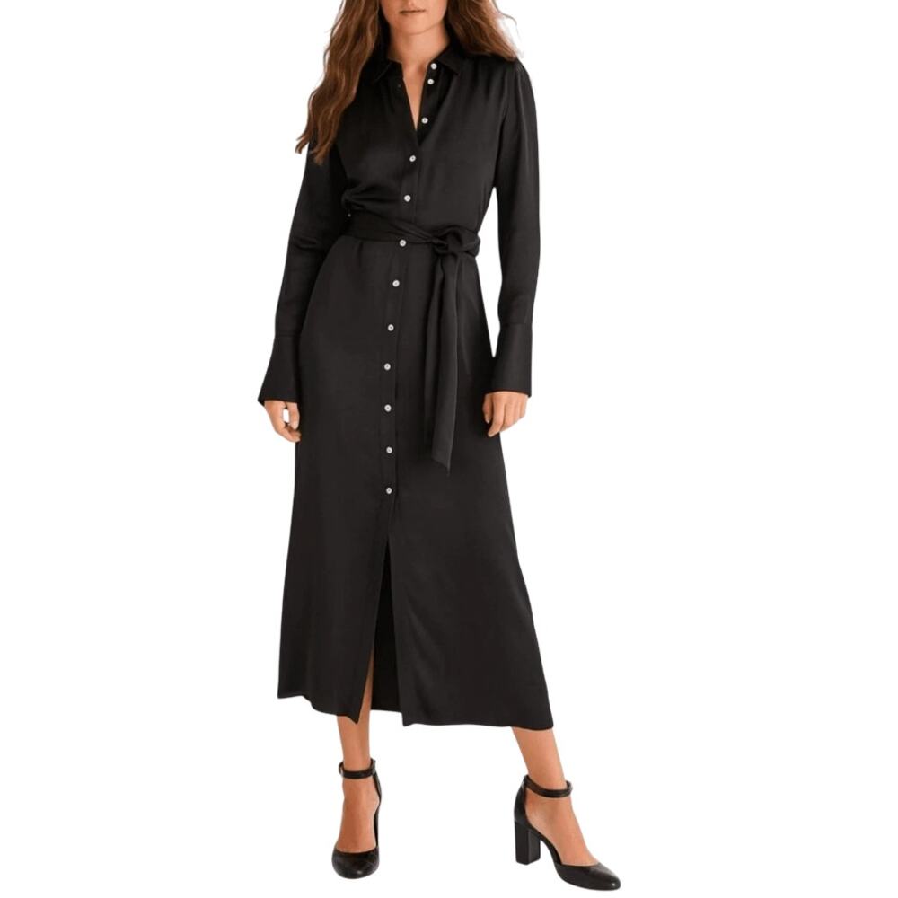 J.Crew Women’s Drapey Shirt Dress Luster Crepe Black BU107 | Size 8 New